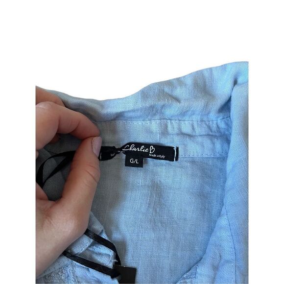 NWT Charlie B Linen Stars Embroidered Button Front Top size L - Picture 3 of 13